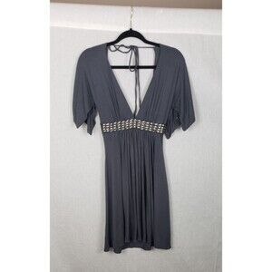 Sky Brand Dress S Mini Deep V-neck Gray Empire Chain‎ Link Waist Split Sleeves